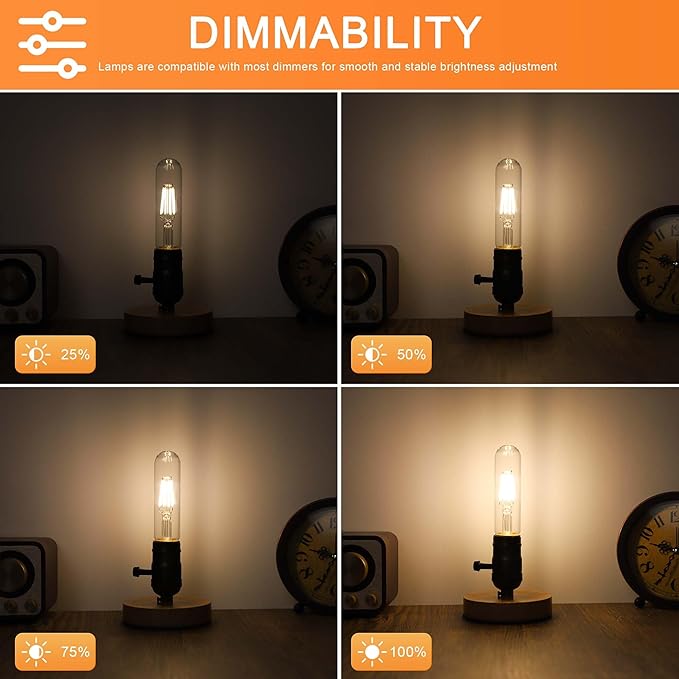 ToBeGreat T30 Light Bulbs 4 Watt Equivalent 40W Bulb E26 Tubular Bulbs T10 LED Bulb Daylight White 4000K,Desk Lamp,Bedbroom Bathroom Dimmable,Chandelier (Clear-Daylight, 5 in (6pack))