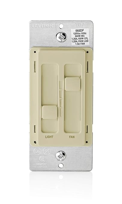 Leviton SureSlide Ceiling Fan Control and Dimmer Switch for LED, Halogen and Incandescent Bulbs, 66DF-10I, Ivory