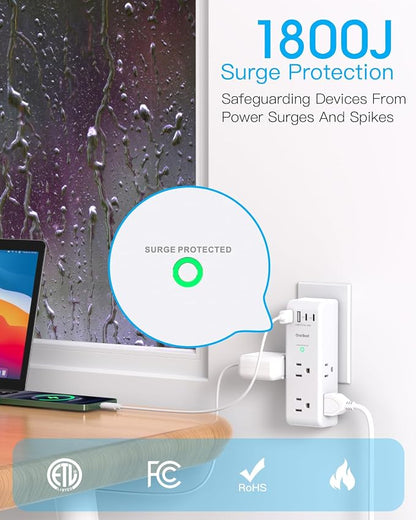 PD 30W Surge Protector Outlet Extender with Rotating Plug, USB Wall Outlet