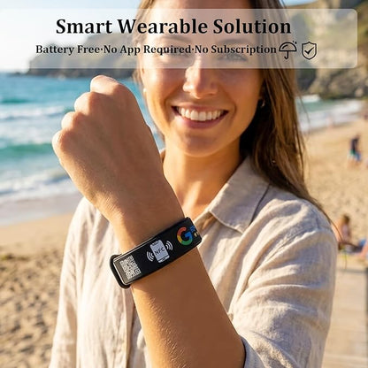 Smart NFC Social Media Wristband – Silicone QR Bracelet for Facebook, Instagram & Google Reviews | Waterproof | Lifetime Link Update | Analytics Dashboard (NFC-WB-GOOG-BLK-V1)