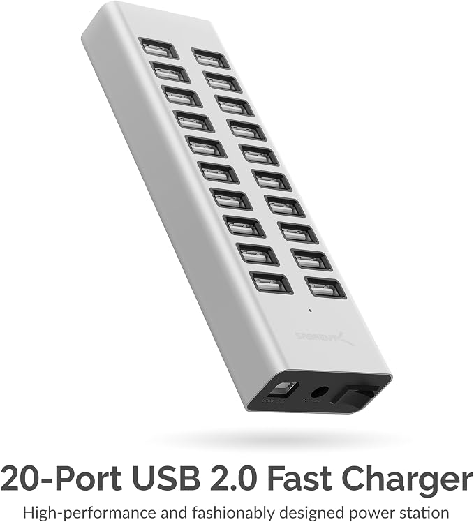 SABRENT 90W 20-Port USB 2.0 Charging Station (AX-P20C) | 20 USB charging ports; 90W; includes 12V power supply; multi-device desktop charger