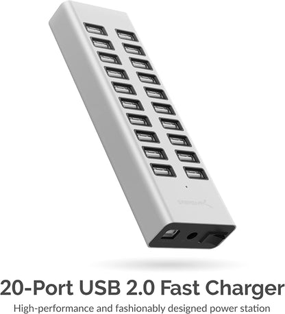 SABRENT 90W 20-Port USB 2.0 Charging Station (AX-P20C) | 20 USB charging ports; 90W; includes 12V power supply; multi-device desktop charger