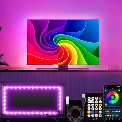 TV Backlights, 13.1FT LED Lights for 32-65 Inch TV, RGB TV LED Lights Behind, Music Sync Bluetooth APP and Remote Control TV LED Strip Lights USB Powered for Gaming/Bedroom