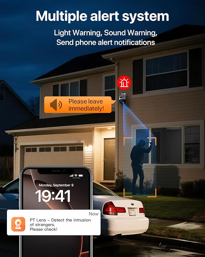 Tenda Wi-Fi Outdoor Camera 2K+2K, 360° PTZ Surveillance Camera with Dual Lens, FHD Auto Tracking, IP65 Waterproof, Color Night Vision, Two-Way Audio, Vehicle Detection – CH9