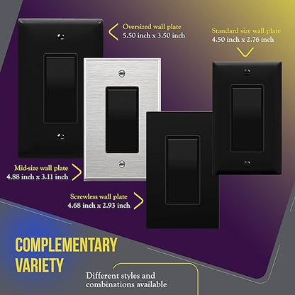 ENERLITES 4-Way Decorator Paddle Rocker Light Switch, Clamp Down Wiring, Gloss Finish, Grounding Screw, Residential Grade, 15A 120V/277V, UL Listed, 94150-BK, Black