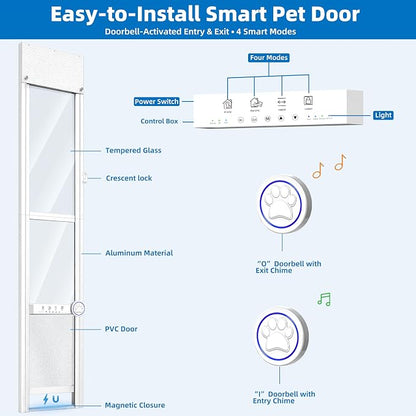 Automatic Doggy Door for Sliding Glass Doors,Doorbell Activation,No Collar