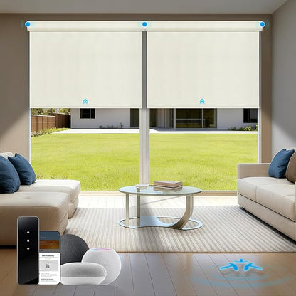 Motorized Blinds with Remote, Blackout Roller Shades for Indoor Windows, Smart Automatic Blinds Compatible with Alexa/Homekit/Google, Custom Size (Blackout-TexturaLux Linen)