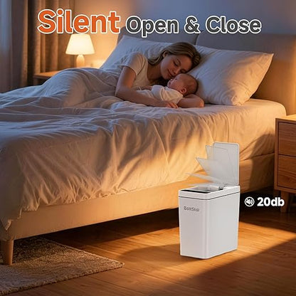 Solar Automatic Bathroom Trash Can: 2.6 Gallon Small Motion Sensor Garbage Can, No Charging Required, Slim Smart Touchless Trash Bin with Lid for Bedroom, Living Room, Office, RV, White