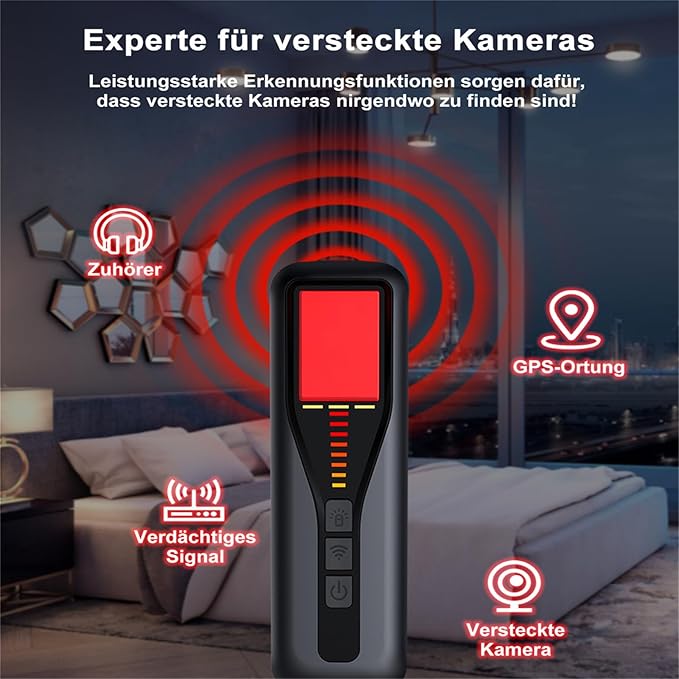 AI Hidden Camera Detectors for Travel 2026 Upgraded Spy Camera Finder, Wireless Signal Scanner for Car/ Bathroom/ Hotel. Features 4 Detection Modes, 5 Sensitivity Levels and 25 Hour Battery Life