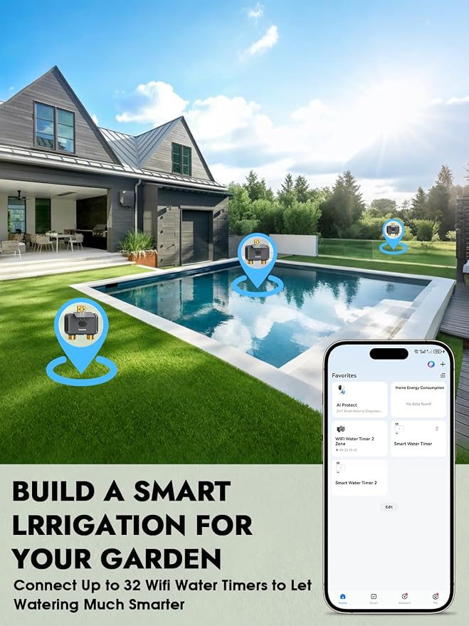 Insoma Solar WiFi Water Timer 2 Zone, Solar&Type-C Rechargeable Smart Sprinkler Timer w/Adjustable 120° Solar Panel, APP&Voice Control Automatic Irrigation for Garden Hose Lawn, No Gateway Required