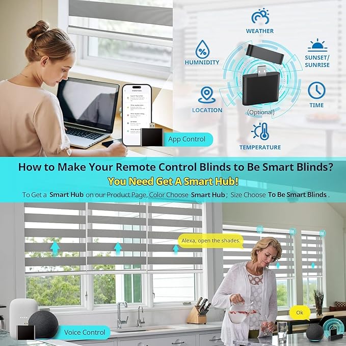 Motorized Zebra Blinds with Remote, Smart Dual Layer Automatic Shades with Privacy Light Control, Cordless Electric Blackout Blind for Indoor Windows, Grey, 23" W x 72" H