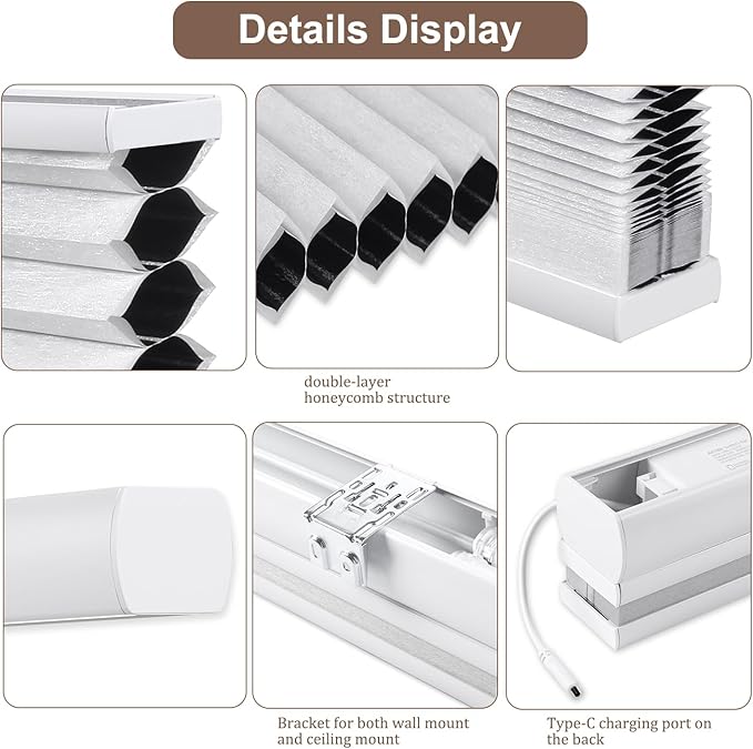 Godark Motorized TDBU Cellular Shades with Remote Control Smart Honeycomb Blinds Compatible with Alexa Google Home Smarthings Custom Double Cellular Blackout for Indoor Windows Doors-White