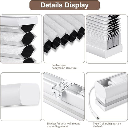 Godark Motorized TDBU Cellular Shades with Remote Control Smart Honeycomb Blinds Compatible with Alexa Google Home Smarthings Custom Double Cellular Blackout for Indoor Windows Doors-White