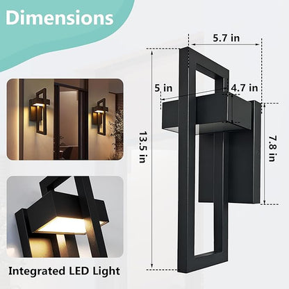 Outdoor Wall Lantern 2 Packs, Dimmable Wall Lights Fixture with 5 Color Temperatures, Integrated LED Wall Sconce Lighting, Matte Black Waterproof Porch Lighting for House Garage Doorway