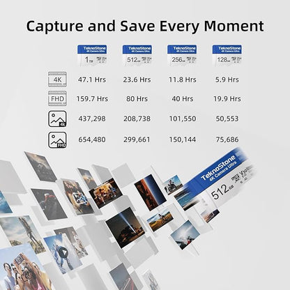 Camera 128GB MicroSDXC Flash Memory with Adapter 180MB/s Read 130MB/s Write Speed UHS-I C10 U3 V30 A2 Rated 4K/5K UHD Support TF Card Suitable for GoPro DJI Insta360 Cameras Drones (1 Pack)