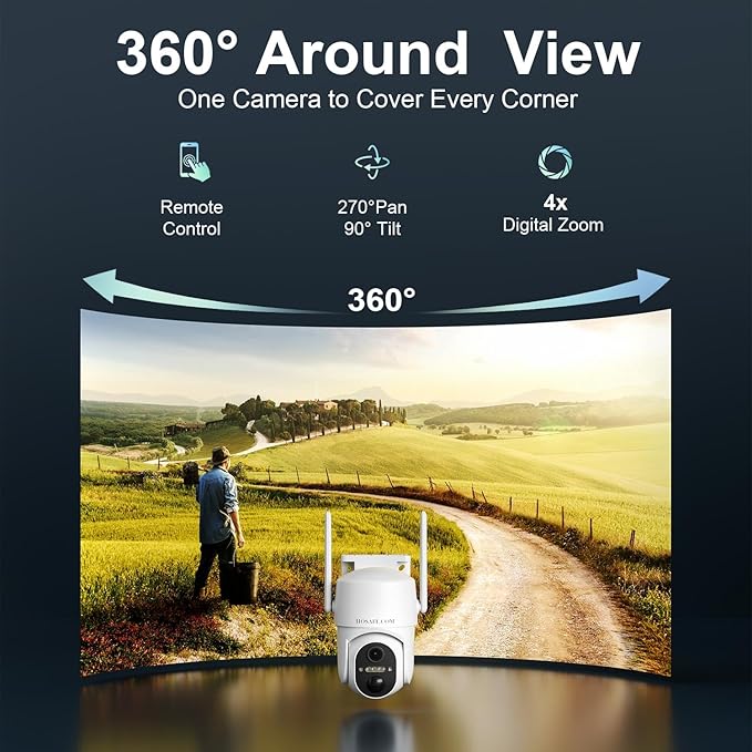HOSAFE.COM 4G LTE Cellular Security Camera Wireless Solar Powered, No WiFi Security Camera Outdoor, 2K PTZ 360°, IP66 Waterproof for Farm Barn Jobsite Off-Grid, Free Cloud Storage (Need Apply)