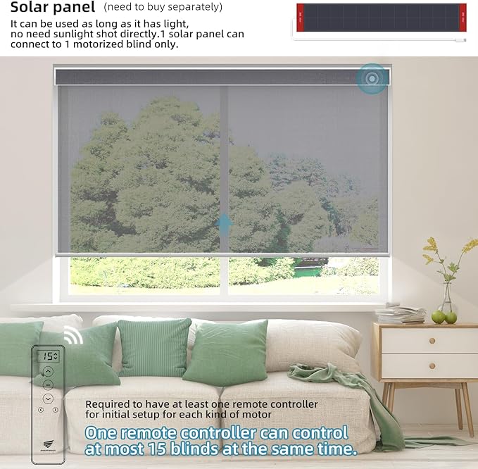 SmartWings Motorized Light Filtering Roller Shades 60% Blackout Work with Matter Homekit Alexa Z-Wave ZigBee SmartThings Google, Cordless with Remote Control, Twilight Heather Grey
