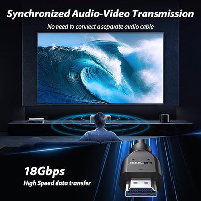 HDMI Cable for CCTV Security Camera Monitor 6FT 4K 60Hz High Speed 2.0 Male to Male HDMI Cord Gaming Extension Cord for Samsung TV Laptop Computer Projector for PS5 for PlayStation 5 for Xbox Black