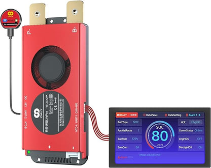 DALY BMS 12V 4S 200A Display - Smart BMS with 4.3 Inch LCD Touch Screen WiFi Bluetooth Module Supports RS485 CAN for 12V LiFePO4 RV Campers Boating Overlanding Home Energy