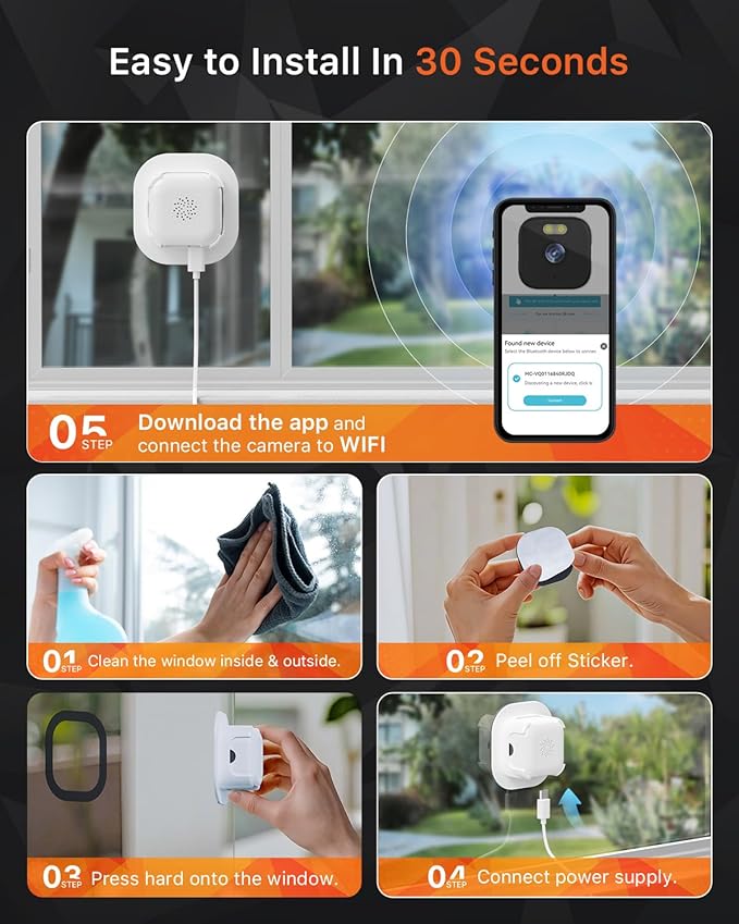 2K Window Camera with 32GB SD Card, AI Night Vision 5G/2.4G WiFi Window Camera for Home Security, AI Window Anti-Glare & Motion Detection & APP 20+ Siren, Two-Way Audio Talk - 1 Pack