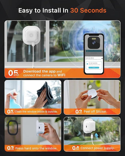 2K Window Camera with 32GB SD Card, AI Night Vision 5G/2.4G WiFi Window Camera for Home Security, AI Window Anti-Glare & Motion Detection & APP 20+ Siren, Two-Way Audio Talk - 1 Pack