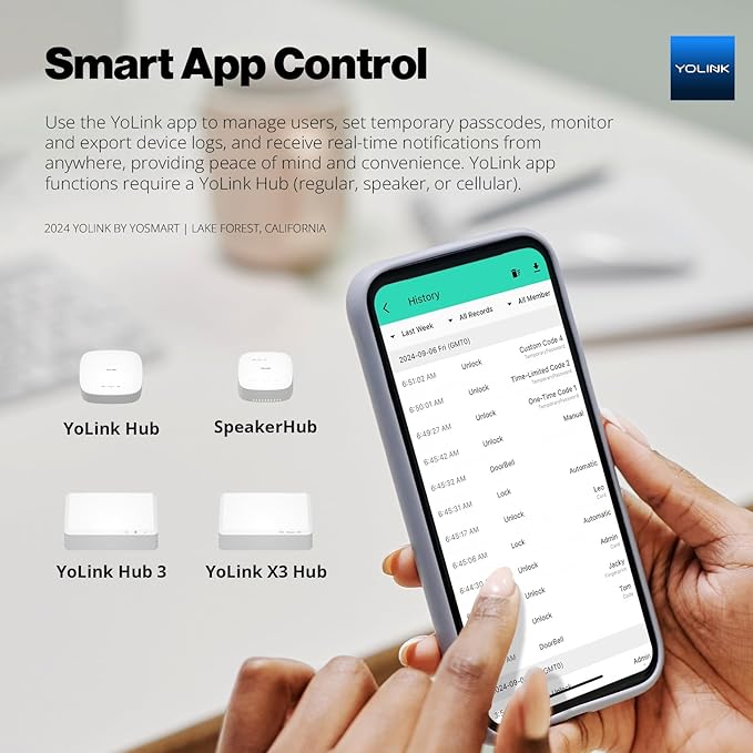 YoLink Smart Deadbolt Lock with Fingerprint, Keypad, IC Card, Fob and App Control LoRa Long Range, Alexa, Google, IFTTT and Home Assistant YoLink Hub Required