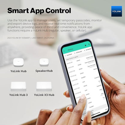YoLink Smart Deadbolt Lock with Fingerprint, Keypad, IC Card, Fob and App Control LoRa Long Range, Alexa, Google, IFTTT and Home Assistant YoLink Hub Required