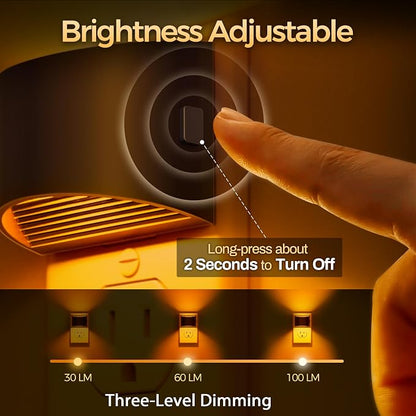 DORESshop Night Light, Night Lights Plug into Wall, Adjustable, Amber | 3 Level Brightness Adjustable Night Light, Dusk to Dawn Sensor, Nightlights for Adults, Bedroom, Bathroom, Hallway, 2 packs