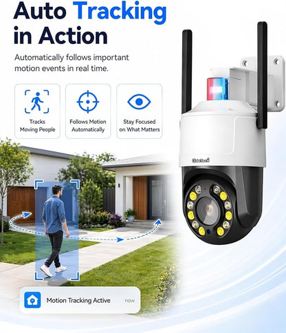JideTech 5MP Outdoor PTZ WiFi Security Camera, 5X Optical Zoom, Dual Band 2.4G/5G Wireless, Auto Tracking, Human Detection, Color Night Vision, Red & Blue Warning Light, NVR Compatible