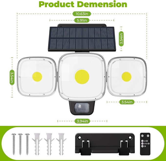 3 Modes 270° Solar Motion Sensor Outdoor Lights, 2 Pack