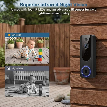 Hubposh Doorbell Camera Wireless with Indoor Receiver, Baby Monitor, Battery Powered, AI Human and Motion Detection, 2 Way Talk, 1080P Night Vision, Cloud Storage (Sold Separately)