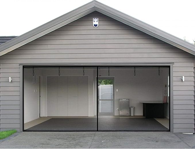 Garage Screen Doors for 2 Car Garage, 16x8 Ft Magnetic Closure Heavy Duty Weighted Bottom Screen Self Sealing Fiberglass Mesh Retractable Net - Easy Assembly & Pass-Through Black