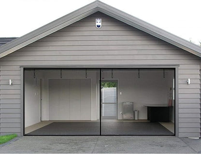 Garage Screen Doors for 2 Car Garage, 16x8 Ft Magnetic Closure Heavy Duty Weighted Bottom Screen Self Sealing Fiberglass Mesh Retractable Net - Easy Assembly & Pass-Through Black