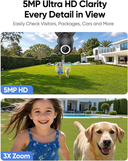 Floodlight Camera Hardwired 6500LM, 2K+ UHD Outdoor Security Camera, 360° Pan & Tilt View, AI Detection & Tracking, 24/7 Recording, Color Night Vision, 5GHz/2.4GHz WiFi, Compatible with Alexa