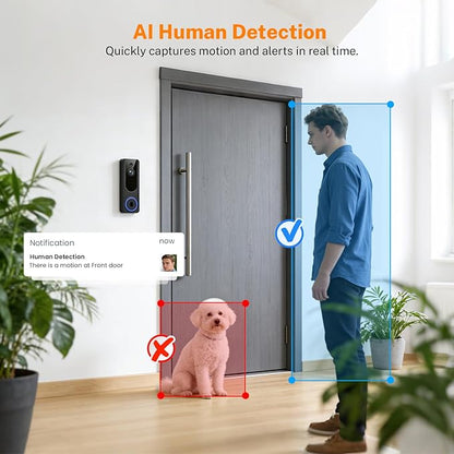 1080P Wireless Dome Surveillance Camera, Indoor Outdoor, AI Human Detection, 2-Way Audio, Night Vision, WiFi Home Surveillance, Cloud Storage