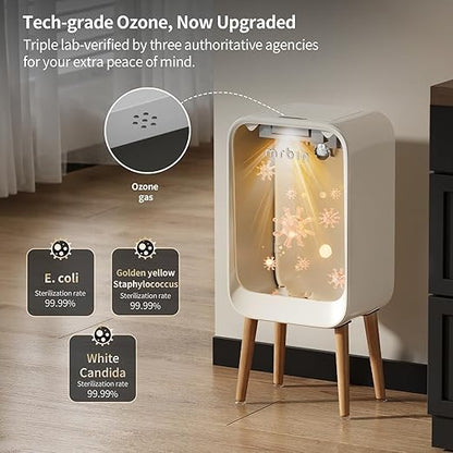 MRBIN Motion Sensor Bathroom Trash Can with Leg, Odor Control 5.5 Gal Tall Automatic Waste Basket for Bedroom, Ozone Purification Neutralizing, Touchless Butterfly Lid, Cream White