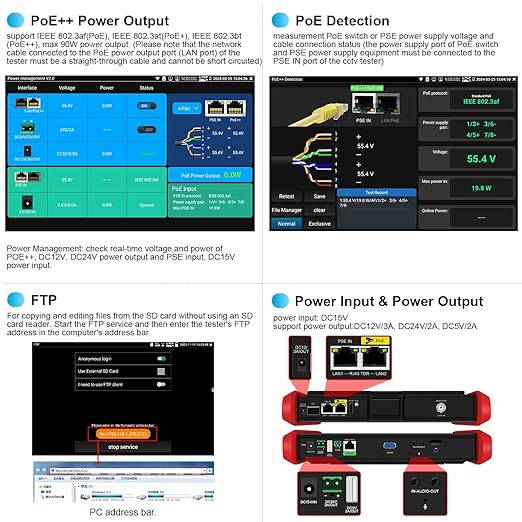 4K 12MP IP Camera Tester, WANLUTECH 90W PoE Power Output 8'' Touchscreen CCTV Test for 8MP TVI CVI AHD CVBS Cameras, SFP Test, RJ45 Cable TDR Test, WiFi Network Tools, HDMI VGA (E89)