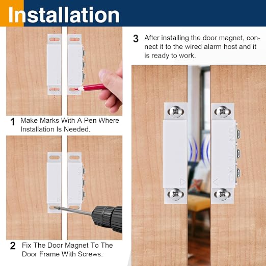 2 Pack Magnetic Reed Switch NC NO, Wired Door Window Alarm Sensor, White | Surface mount design, 22AWG leads, Includes screws, tape and screwdriver