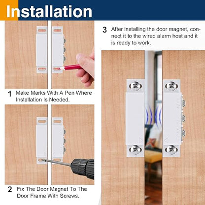 2 Pack Magnetic Reed Switch NC NO, Wired Door Window Alarm Sensor, White | Surface mount design, 22AWG leads, Includes screws, tape and screwdriver
