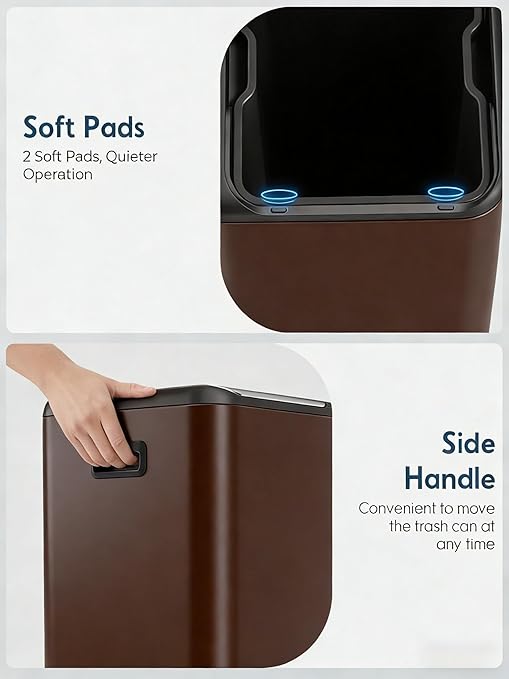 Arlopu 16Gal Dual Trash Can w/2 Built-in Box for Odor Control, Hands-Free Kitchen Garbage Bin, Recycle Waste Dustbin, Soft-Close Lid, 2 Buckets,Foot Pedal, Side Handle, Airtight,for Home (Brown)