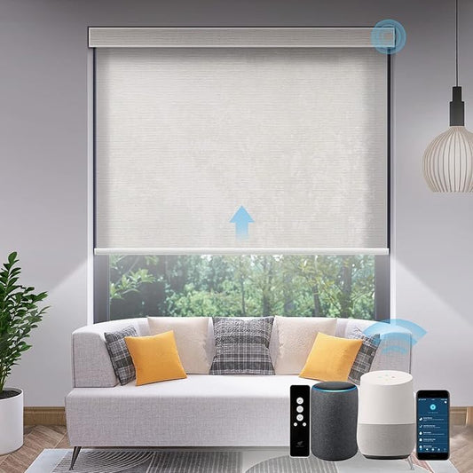SmartWings Motorized Light Filtering Shades, Work with Matter Homekit Z-Wave Alexa Google, 70% Blackout Shades Translucent, Cordless Blinds with Remote Rechargeable, Max 110" W x 148" H, Safari Ivory