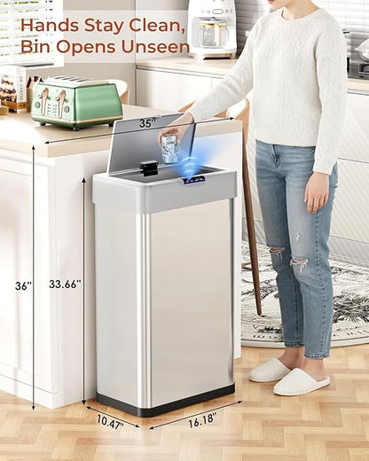 TLSUNNY 21.1 Gallon Motion Sensor Trash Can,Touchless Automatic Garbage Can,Brushed Stainless Steel Smart Bin,with Bag Holder,Soft Close Lid,for Kitchen,Office,RV,Bedroom,Living Room (Silver, 80L)