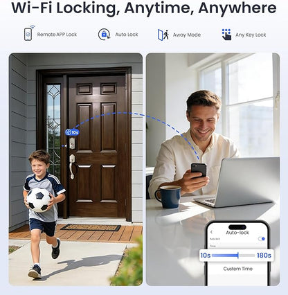 Veise VE027 Built-in Wi-Fi Smart Lock, Fingerprint Keyless Entry Front Door Lock, App Remote & Voice Control, No Hub Needed, Touchscreen Keypad Deadbolt, IP65 Waterproof, BHMA Grade 3, Satin Nickel