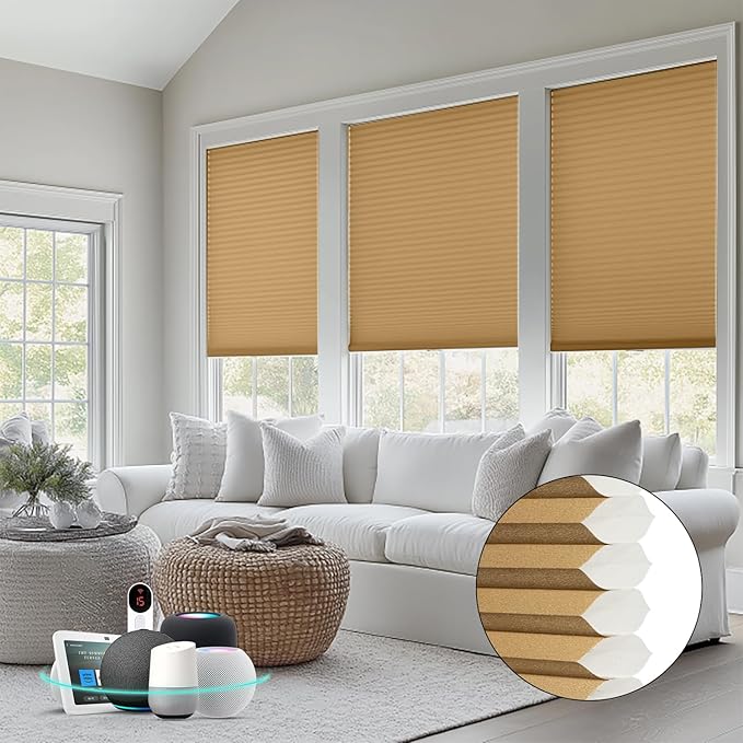 Bringnox Smart Motorized Cellular Shades,with Google Home and Alexa Via HUB,and Customized(Filtering Brown-102, Light Filtering)