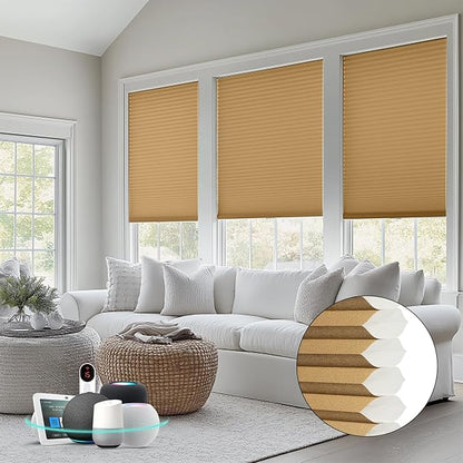Bringnox Smart Motorized Cellular Shades,with Google Home and Alexa Via HUB,and Customized(Filtering Brown-102, Light Filtering)