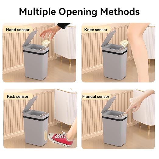 FRESHLIX 3 Pack Bathroom Trash Can 2.6 Gallon Small Touchless Automatic Motion Sensor Trash Cans Slim Waterproof Garbage Bin with Lid for Kitchen, Office, Bedroom Black White Grey