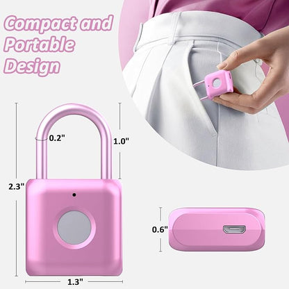 Pothunder Fingerprint Padlock, Smart Padlock, Locker Lock, Combination Lock, Fingerprint Lock with APP Unlock, USB Rechargeable, Suitable for Gym Locker, Door, Locker(Pink)