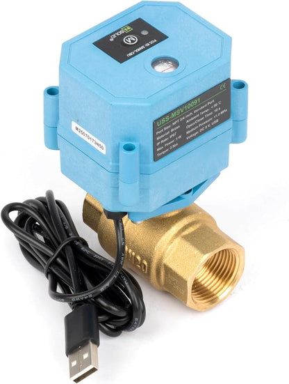 U.S. Solid WiFi Smart Motorized Ball Valve 3/4 inch NPT for Water Control & Irrigation, 2 Way Brass Electric Valve, USB Powered, LED Status Indicator, Flow Direction Window, Remote On/Off Control