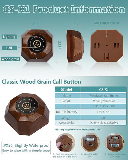 Restaurant Pager System Wireless Calling System with 1 Number Display and 10 Waterproof Call Buttons for Restaurant Bar Cafe Customer Service