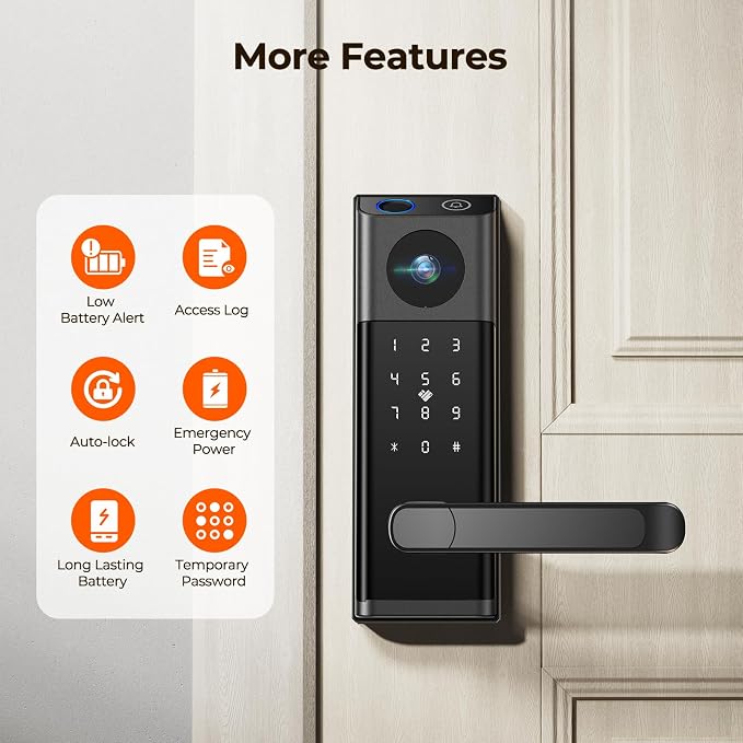 Video Smart Lock with Camera & Doorbell,5-in-1 Door Lock with Handle